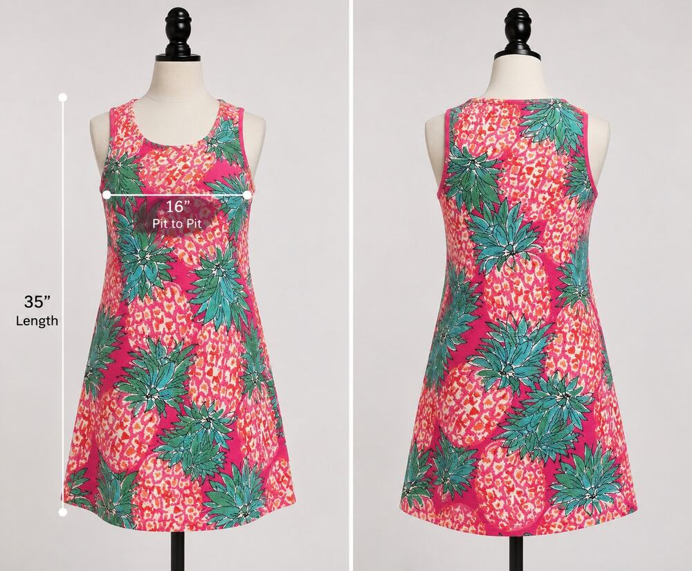 Women's Pink Pineapple Print Sleeveless A-Line Dress Tropical Summer Shift